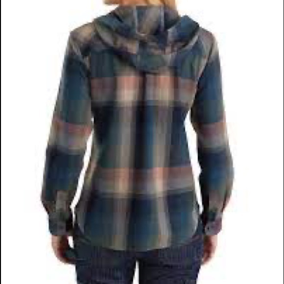 Carhartt Black Green Plaid Cotton Flannel LS Button Front Hooded Jacket WN XL - Picture 2 of 9